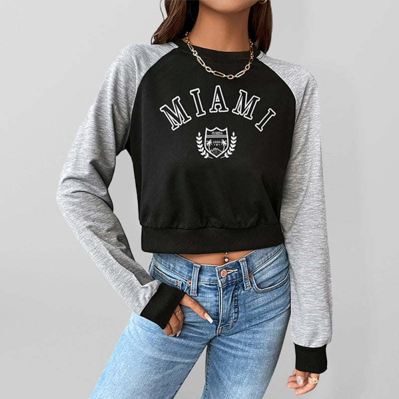 Cropped Miami Raglan Long Sleeve Sweatshirt - Serenity Land fashion