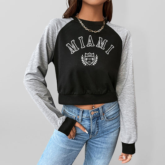 Cropped Miami Raglan Long Sleeve Sweatshirt - Serenity Land fashion