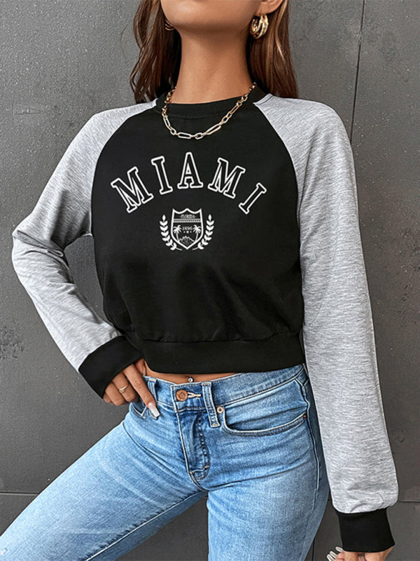 Cropped Miami Raglan Long Sleeve Sweatshirt - Serenity Land fashion