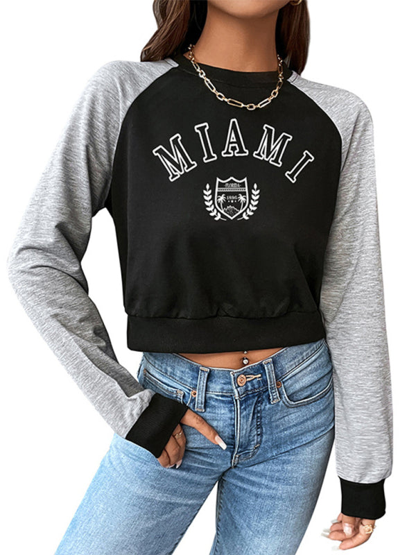 Cropped Miami Raglan Long Sleeve Sweatshirt - Serenity Land fashion