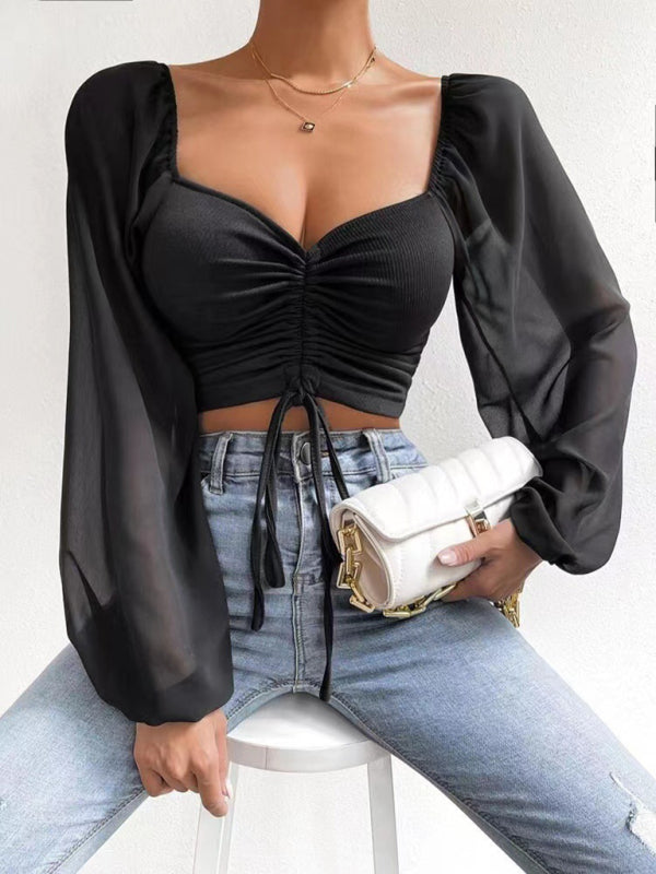 Women's Puff Blouse With Ruched Front