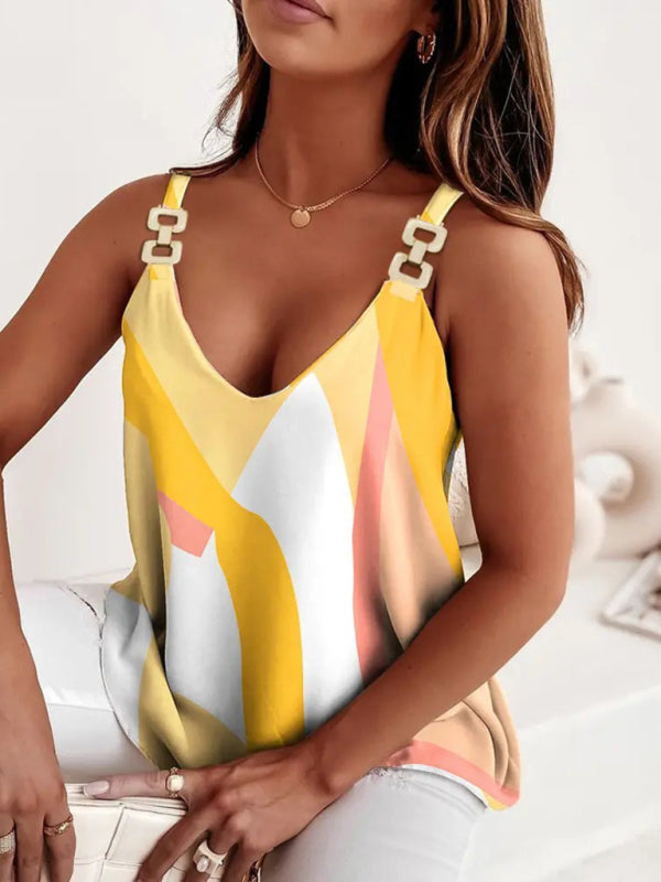 Color Block Chain Strap Knit Blend Halter Top