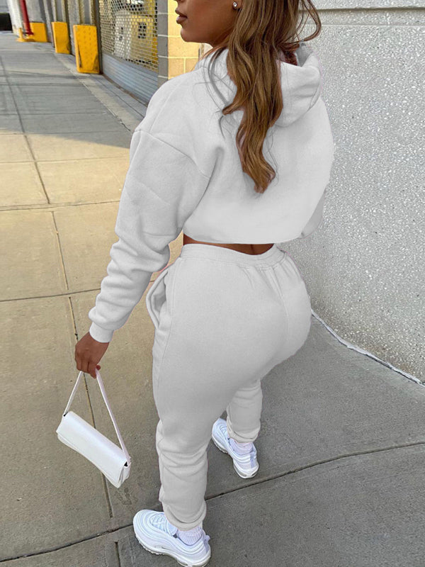 Women's Solid Color Hoodie & Drawstring Trousers with Vest Three-Piece Suit