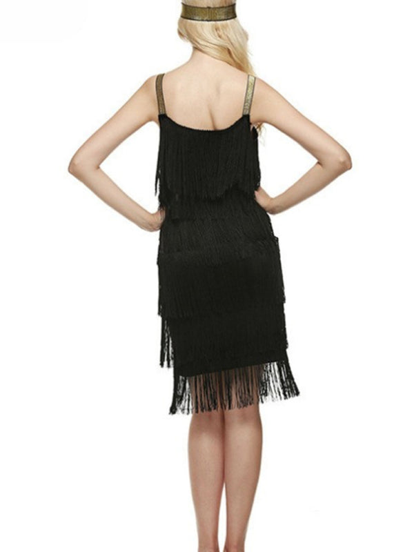 Paneled Tassel Sleeveless A-Line Skirt Dress - Serenity Land fashion