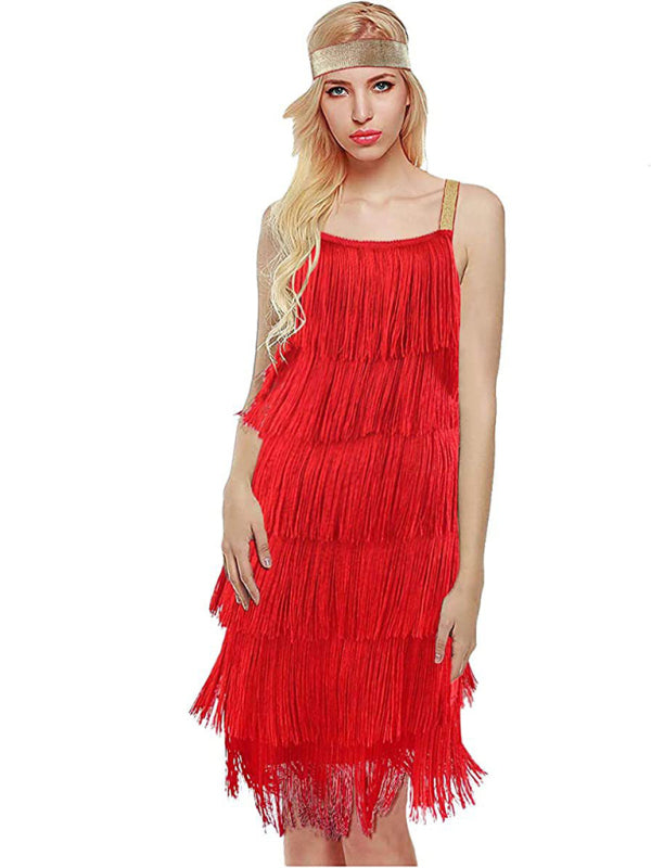 Paneled Tassel Sleeveless A-Line Skirt Dress - Serenity Land fashion