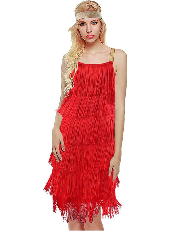 Paneled Tassel Sleeveless A-Line Skirt Dress - Serenity Land fashion