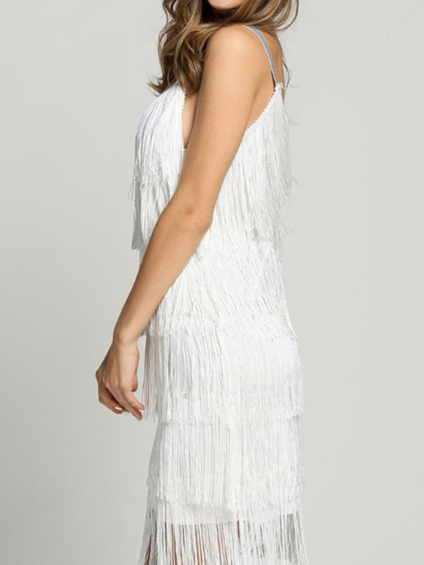 Paneled Tassel Sleeveless A-Line Skirt Dress - Serenity Land fashion