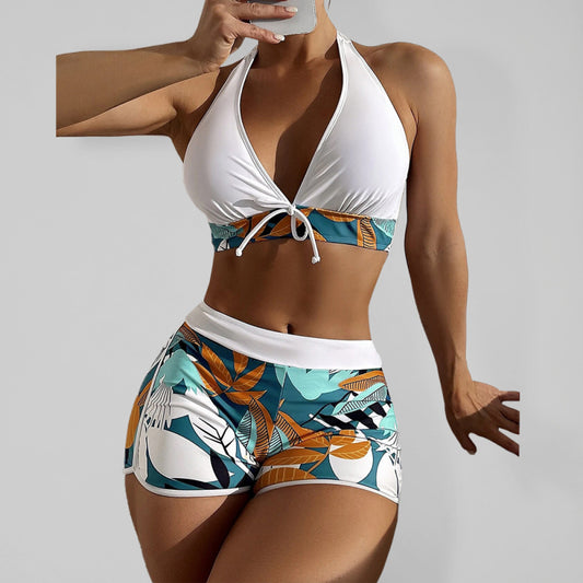 Split High Waist Boxer Ties Bikini - Serenity Land fashion