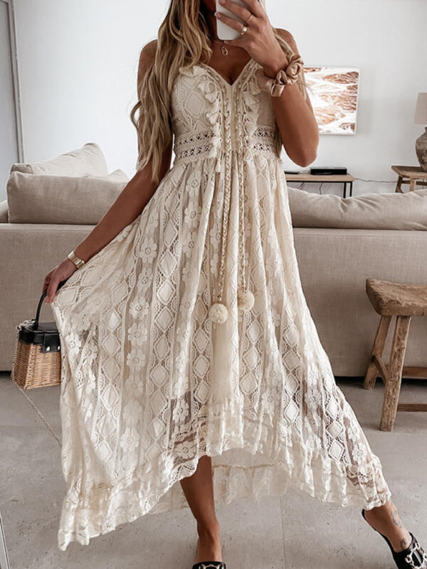 Solid elegant Lace Slip Dress - Serenity Land fashion