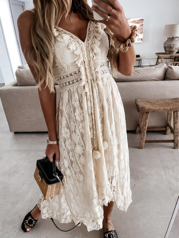 Solid elegant Lace Slip Dress - Serenity Land fashion