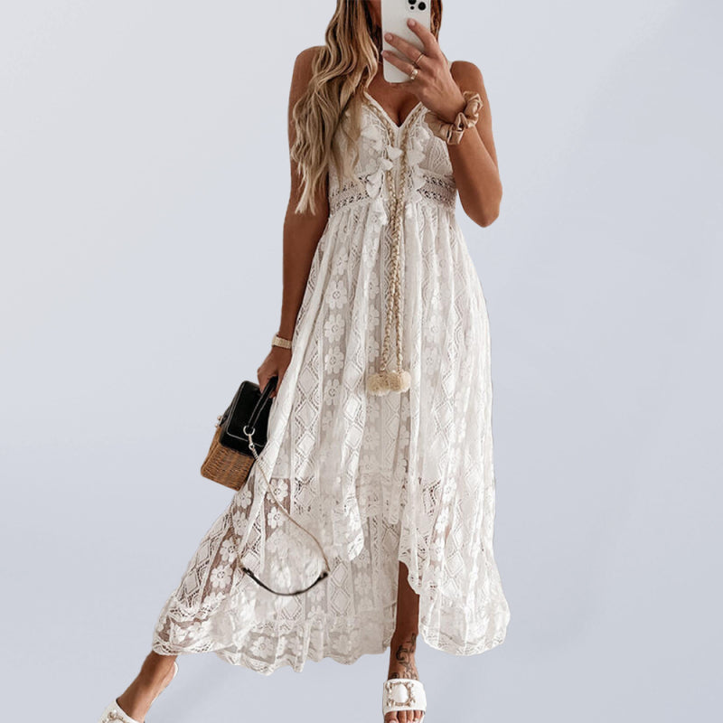 Solid elegant Lace Slip Dress - Serenity Land fashion