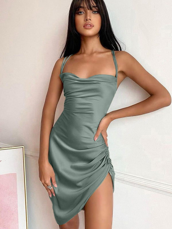 Hollow back, High Waist Sling Slit Dress - Serenity Land fashion