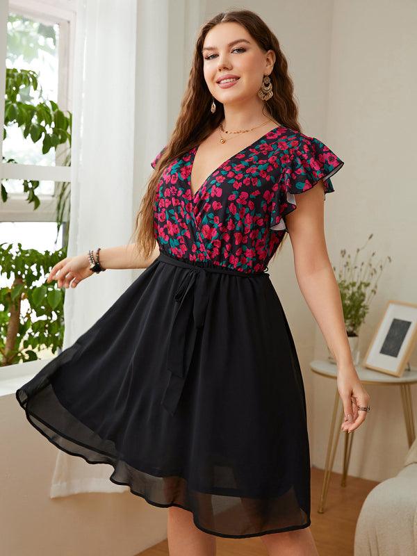 Women's V Neck Loose Dress - Serenity Land fashion