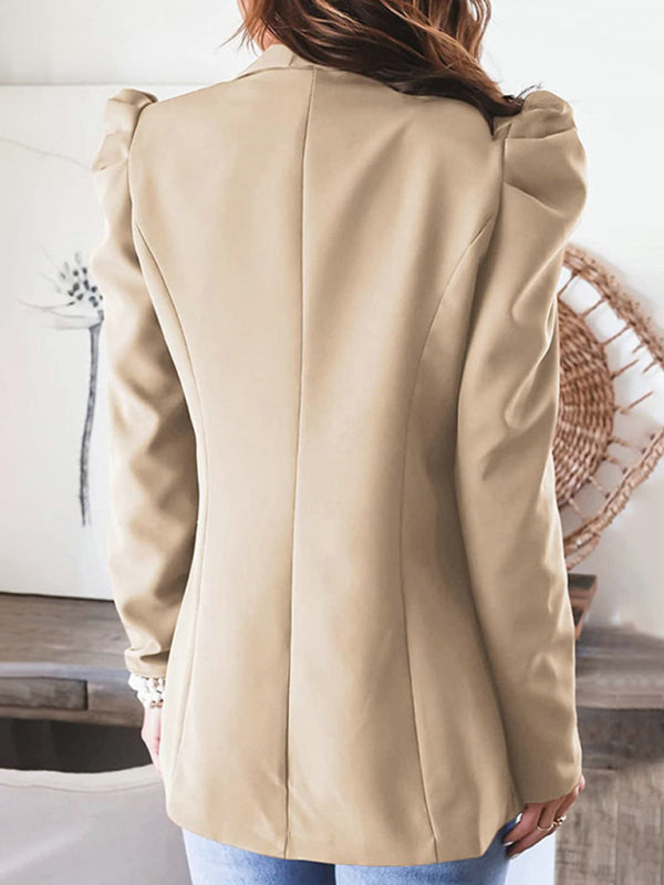 long-sleeved shoulder pad puff sleeve slim suit - Serenity Land fashion