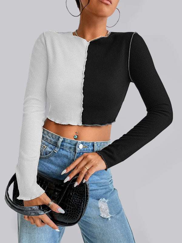 Casual Colorblock Long Sleeve T-Shirt - Serenity Land fashion