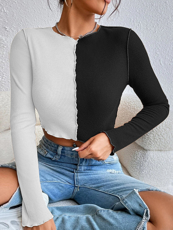 Casual Colorblock Long Sleeve T-Shirt - Serenity Land fashion