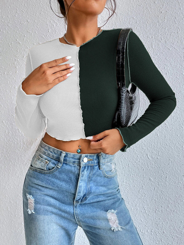 Casual Colorblock Long Sleeve T-Shirt - Serenity Land fashion