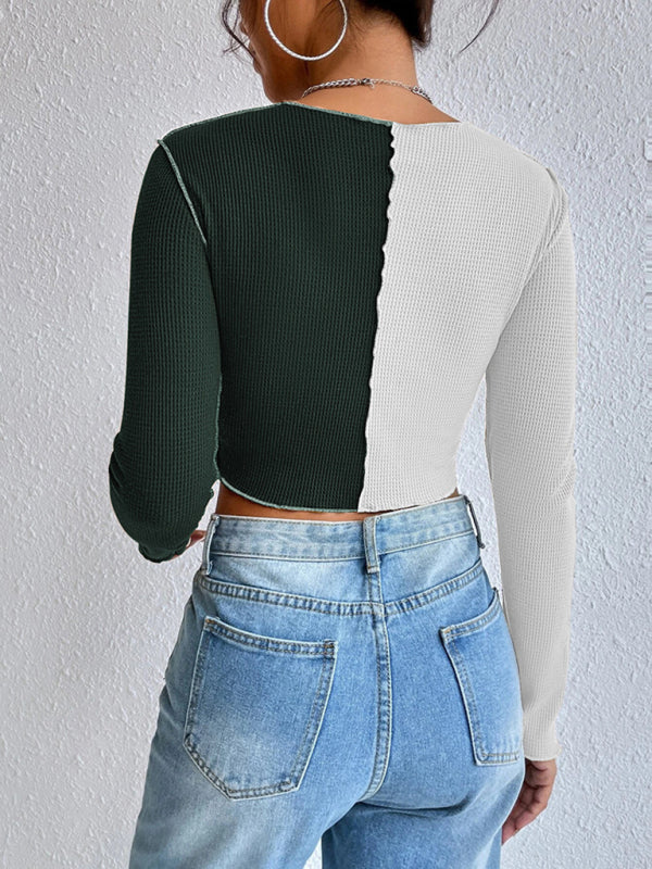 Casual Colorblock Long Sleeve T-Shirt - Serenity Land fashion