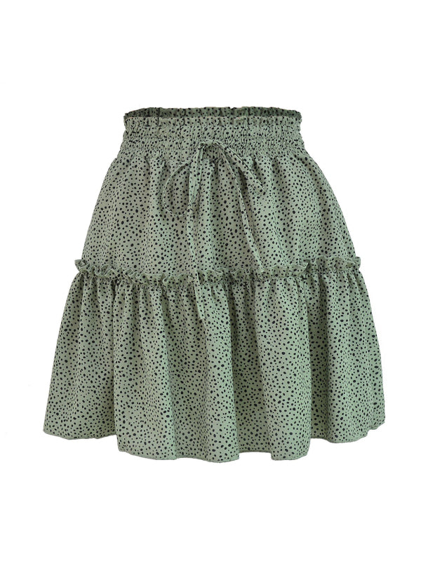Solid Color Tiered Ruffle Waist Tie Mini Skirt - Serenity Land fashion