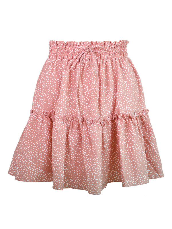 Solid Color Tiered Ruffle Waist Tie Mini Skirt - Serenity Land fashion