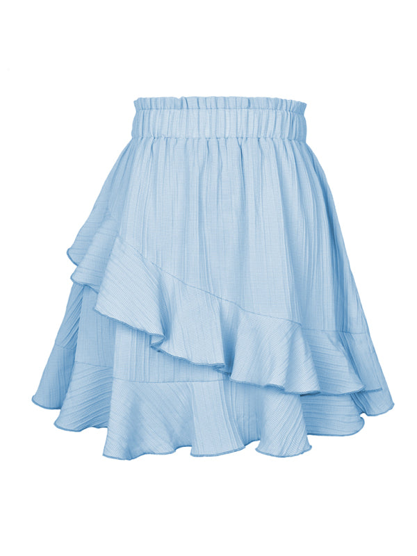 Irregular solid color ruffle skirt - Serenity Land fashion