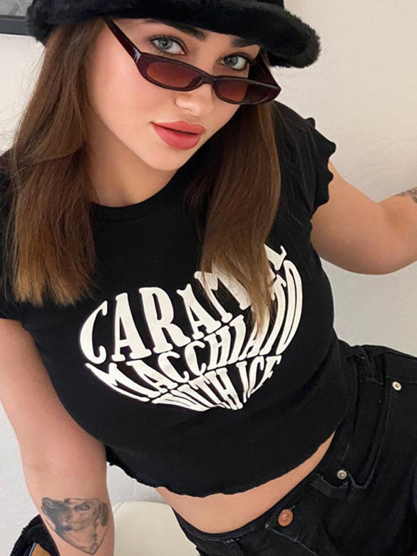 Crop Short Sleeve Graphic Tee - Serenity Land fashion