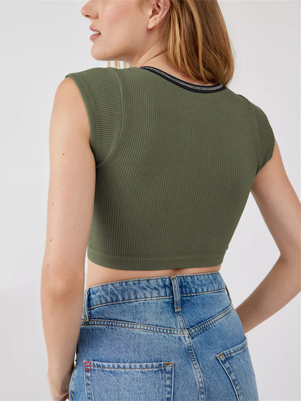 V-neckline Cropped Tee - Serenity Land fashion