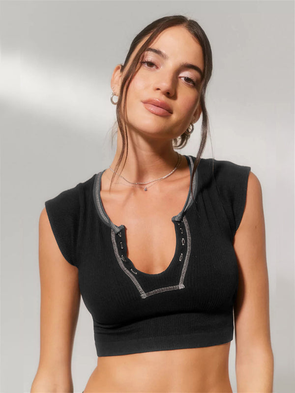 V-neckline Cropped Tee - Serenity Land fashion