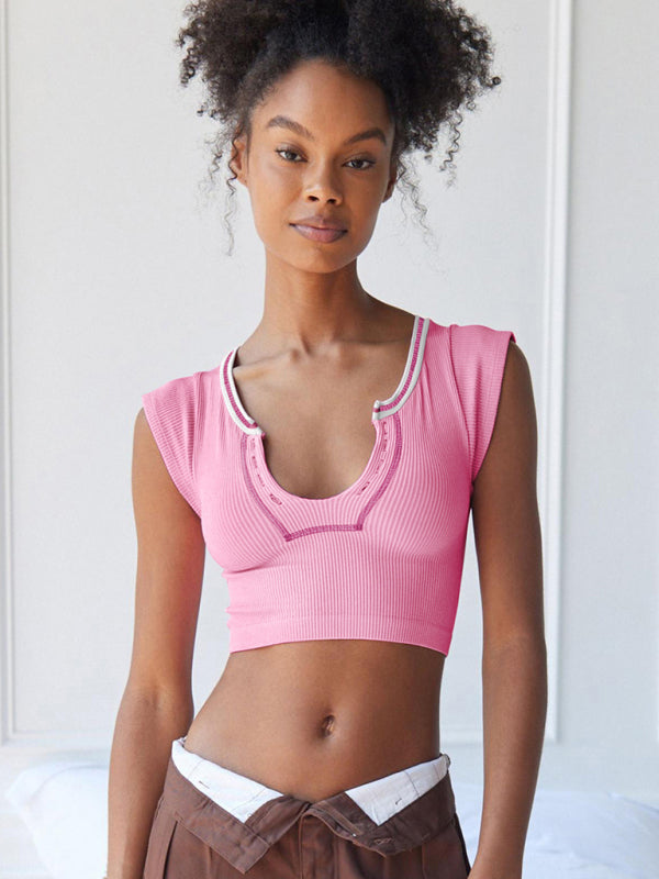 V-neckline Cropped Tee - Serenity Land fashion