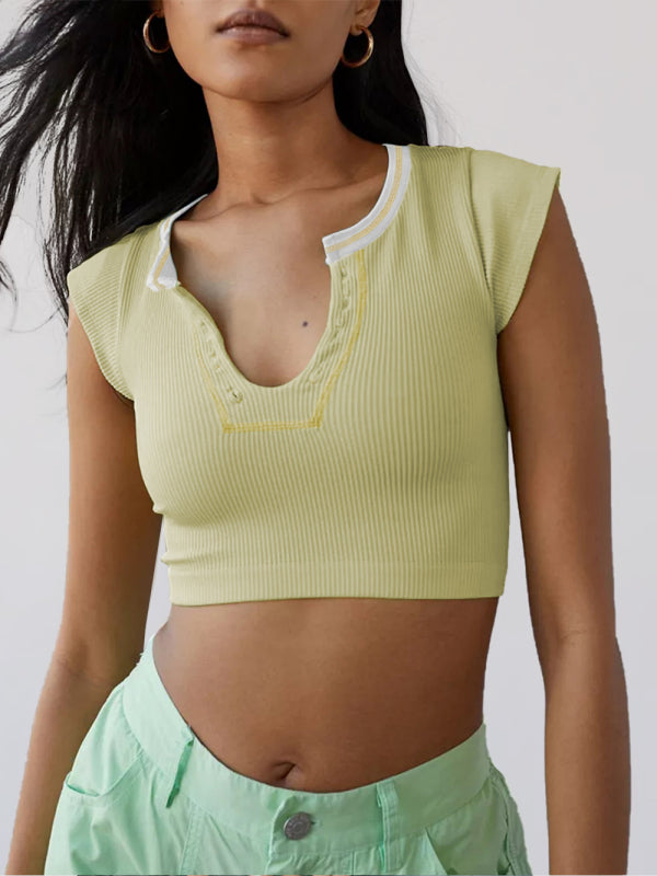 V-neckline Cropped Tee - Serenity Land fashion
