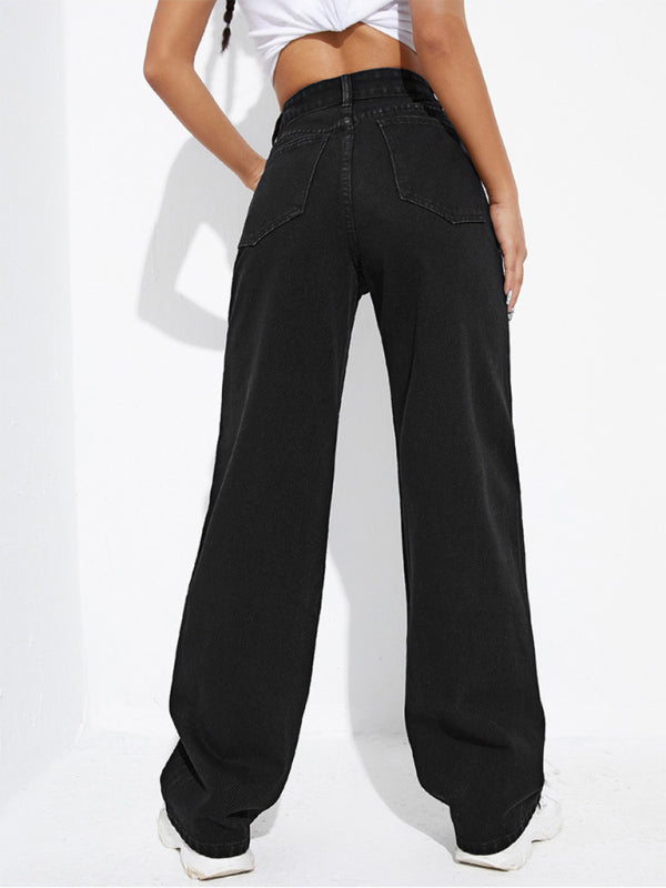 Graffiti Graphics On The Front Wide-leg Silhouette Jeans - Serenity Land fashion