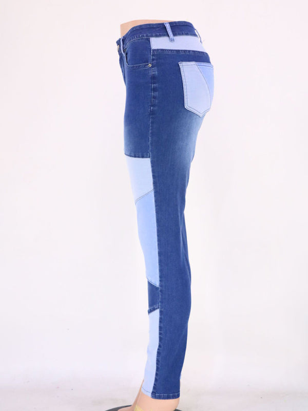 High Waist Colorblock Skinny Jeans - Serenity Land fashion