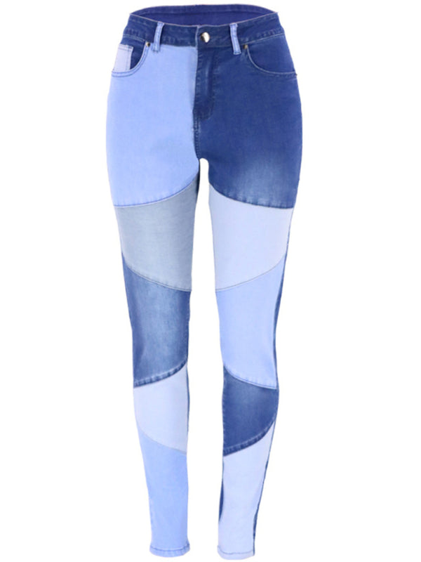 High Waist Colorblock Skinny Jeans - Serenity Land fashion