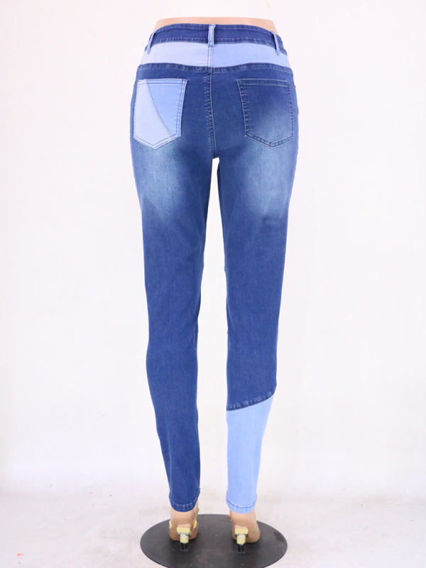 High Waist Colorblock Skinny Jeans - Serenity Land fashion
