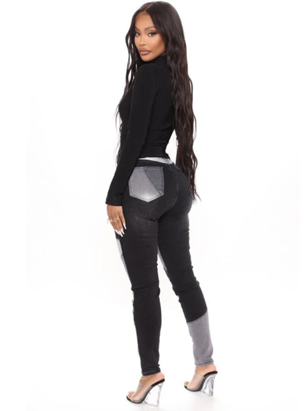 High Waist Colorblock Skinny Jeans - Serenity Land fashion