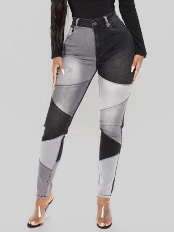 High Waist Colorblock Skinny Jeans - Serenity Land fashion