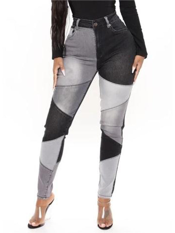High Waist Colorblock Skinny Jeans - Serenity Land fashion