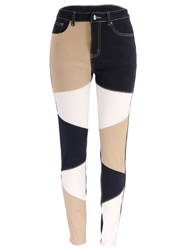 High Waist Colorblock Skinny Jeans - Serenity Land fashion