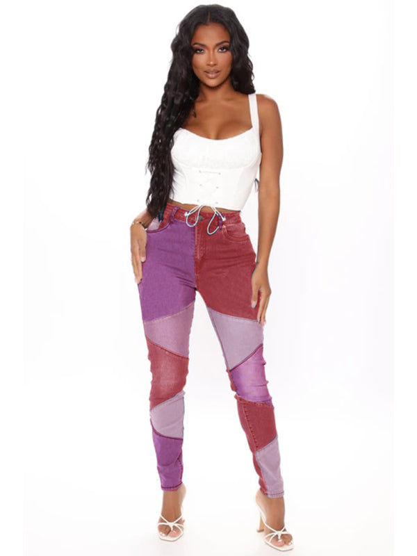 High Waist Colorblock Skinny Jeans - Serenity Land fashion