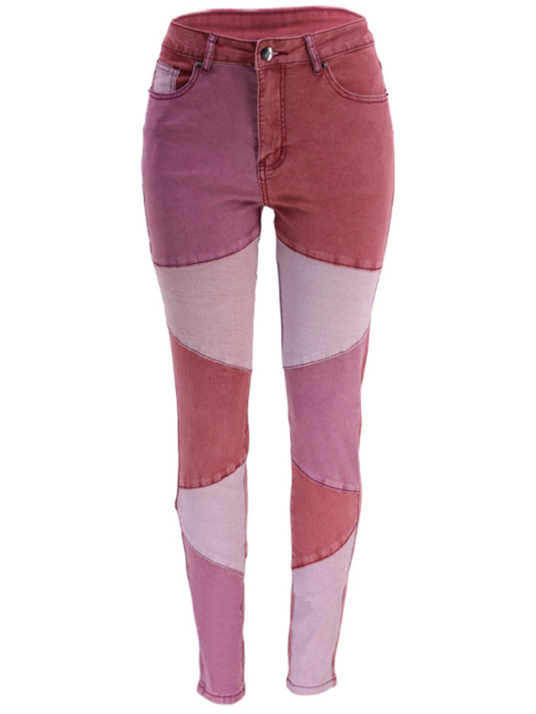 High Waist Colorblock Skinny Jeans - Serenity Land fashion