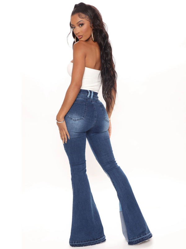Colorblock High Waist Flared Jeans - Serenity Land fashion