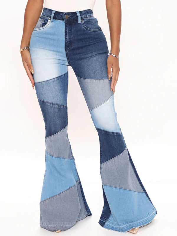 Colorblock High Waist Flared Jeans - Serenity Land fashion