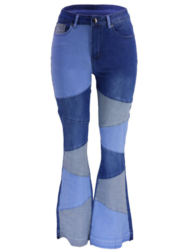 Colorblock High Waist Flared Jeans - Serenity Land fashion