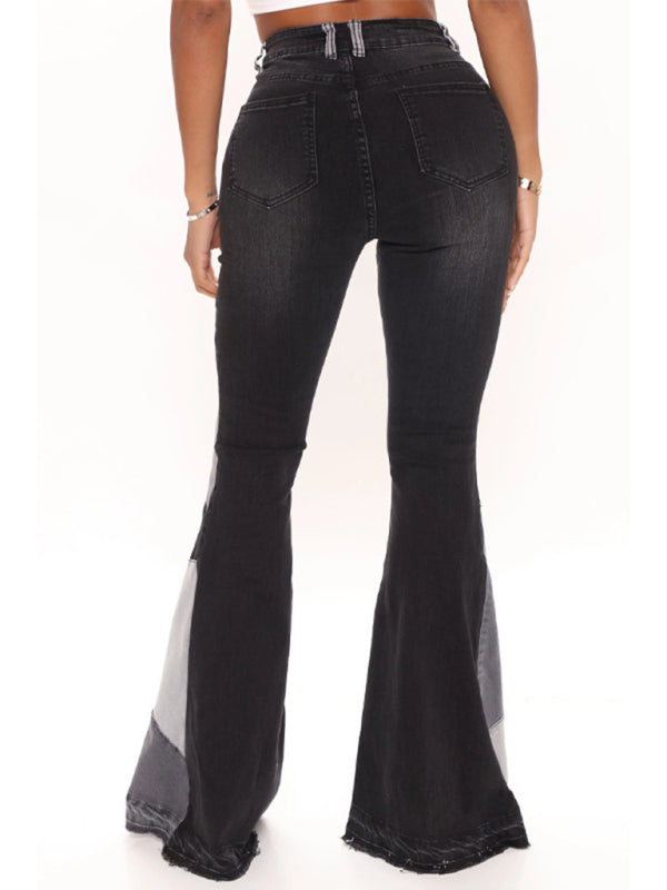 Colorblock High Waist Flared Jeans - Serenity Land fashion