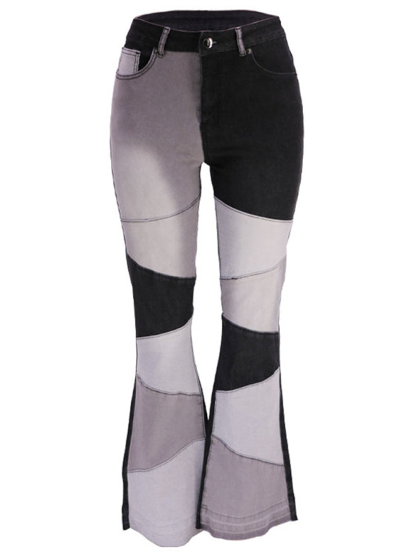 Colorblock High Waist Flared Jeans - Serenity Land fashion