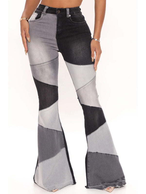 Colorblock High Waist Flared Jeans - Serenity Land fashion