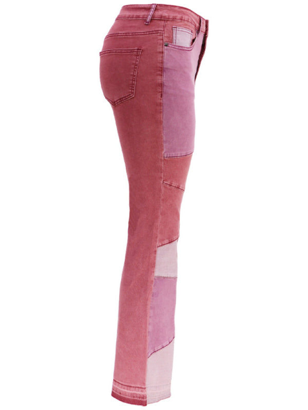 Colorblock High Waist Flared Jeans - Serenity Land fashion