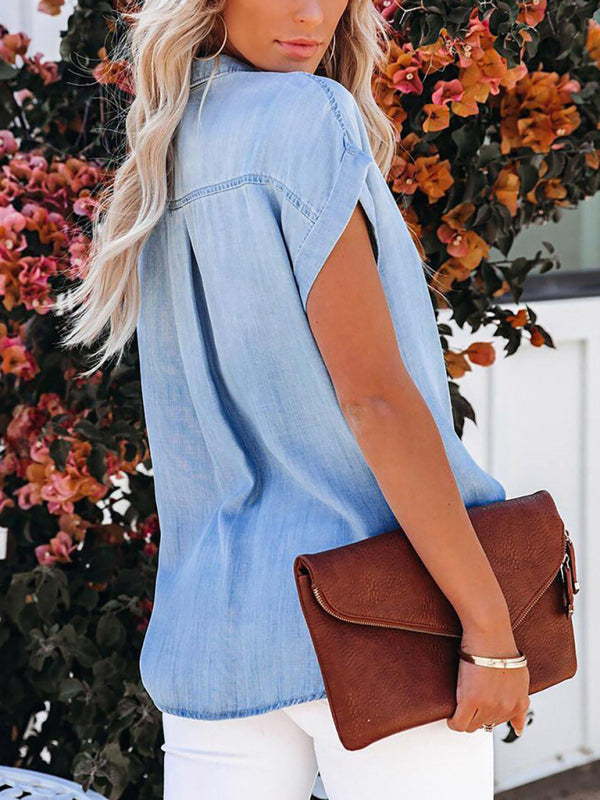 Denim Short-sleeve Button-up Shirt