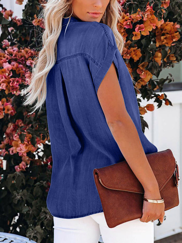 Denim Short-sleeve Button-up Shirt