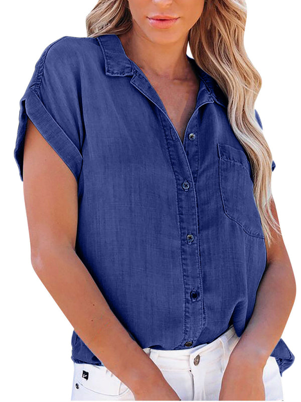 Denim Short-sleeve Button-up Shirt
